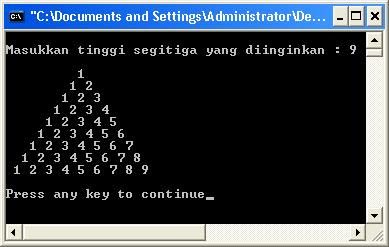 Mega Harto: Contoh Program c++ (Segitiga Angka)