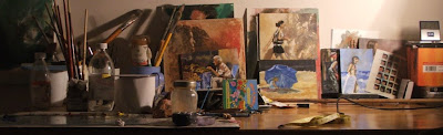 The eclectic mind of my desk - my desk an pallet - artist stephen scott