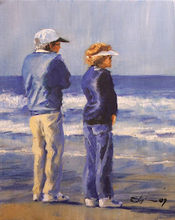 Beach couple, oil painting, Stephen Scott
