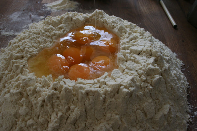 Eggs in the pasta flour