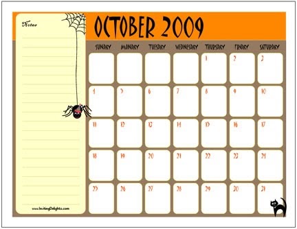 Inviting Delights: FREE October 2009 Printable Calendar!