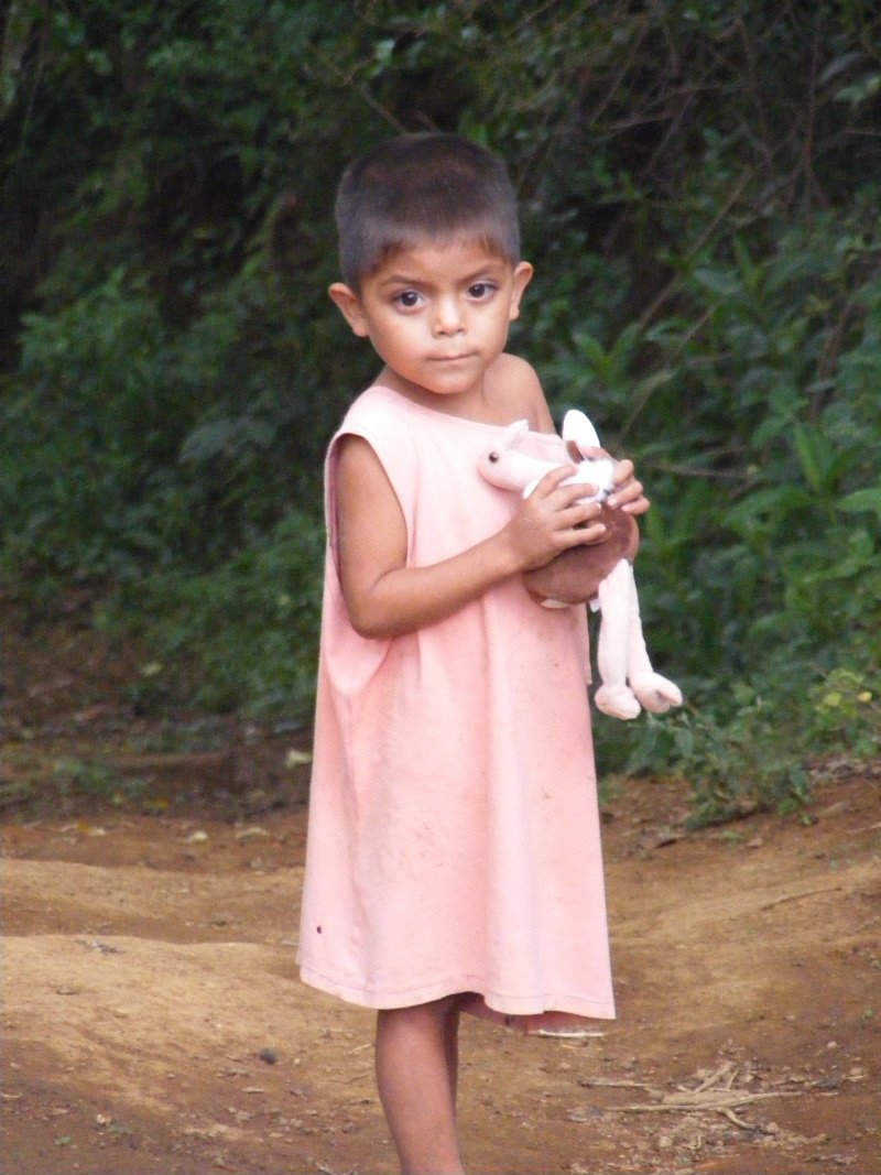 A child with one of the beanie babies we brought from home...