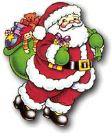 Santa Claus Jolly Saint Nick with a bag of toys in this clip art Christmas pic