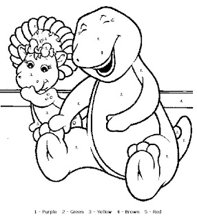 Coloring sheet of Barney and friend with beach ball