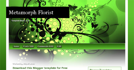 Free Blogger Metamorph Florist Black Green Template