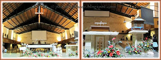 Collage of interior of St Anne's Church, focusing on its altar and the Blessed Sacrament