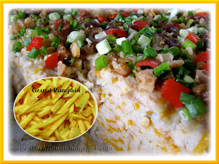 Savoury steamed pumpkin cake, using rice flour and grated pumpkin, etc.