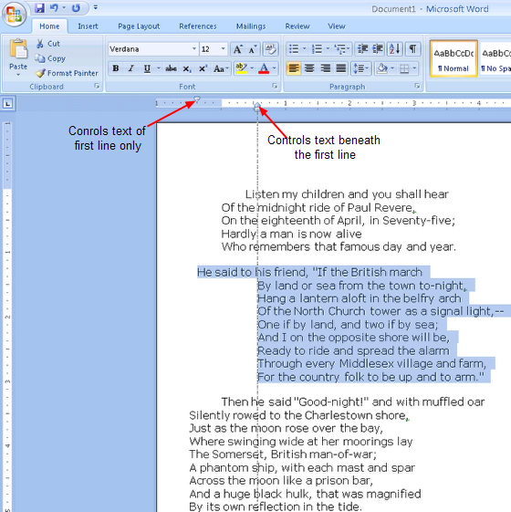 how to add first line indent in word