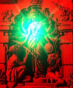 Image in 3D Bhavani Mata giving sword to Shivaji Maharaj