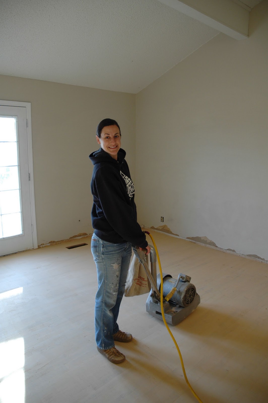 Remodelaholic How To Finish Solid Wood Flooring Step By Always Sand In The Direction Of Wood Grain With Largest Grit Sandpaper First Because This Was New I Started An 80