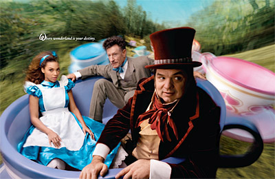 Beyoncé as Alice in Wonderland with Lyle Lovett and Oliver Platt