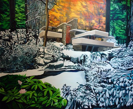 Eamon O'kane, Fallingwater seasons remix (painted whilst listening to In Utero by Nirvana), oil on canvas, 9ft x 9ft, 2008