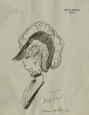 One of Beaton's hat sketches for Vivien Leigh in Anna Karenina