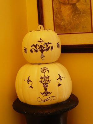 white pumpkin with decals