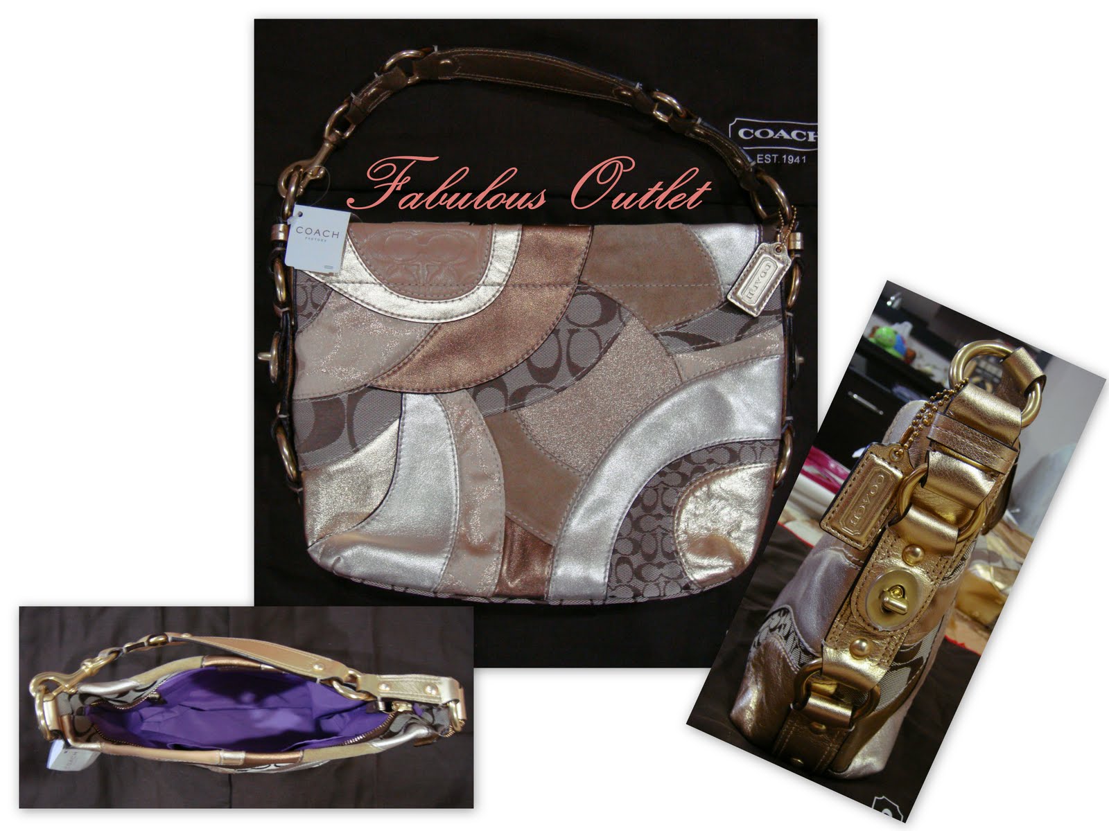 Fabulous Outlet Coach Circle Patchwork Carly Tote (Gold)