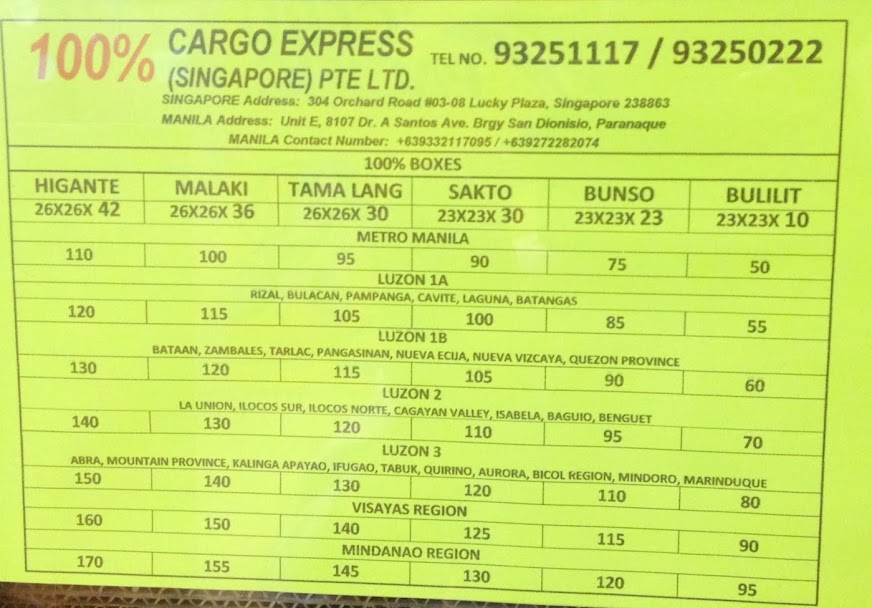 Singapore Balikbayan Box 100 Cargo Express