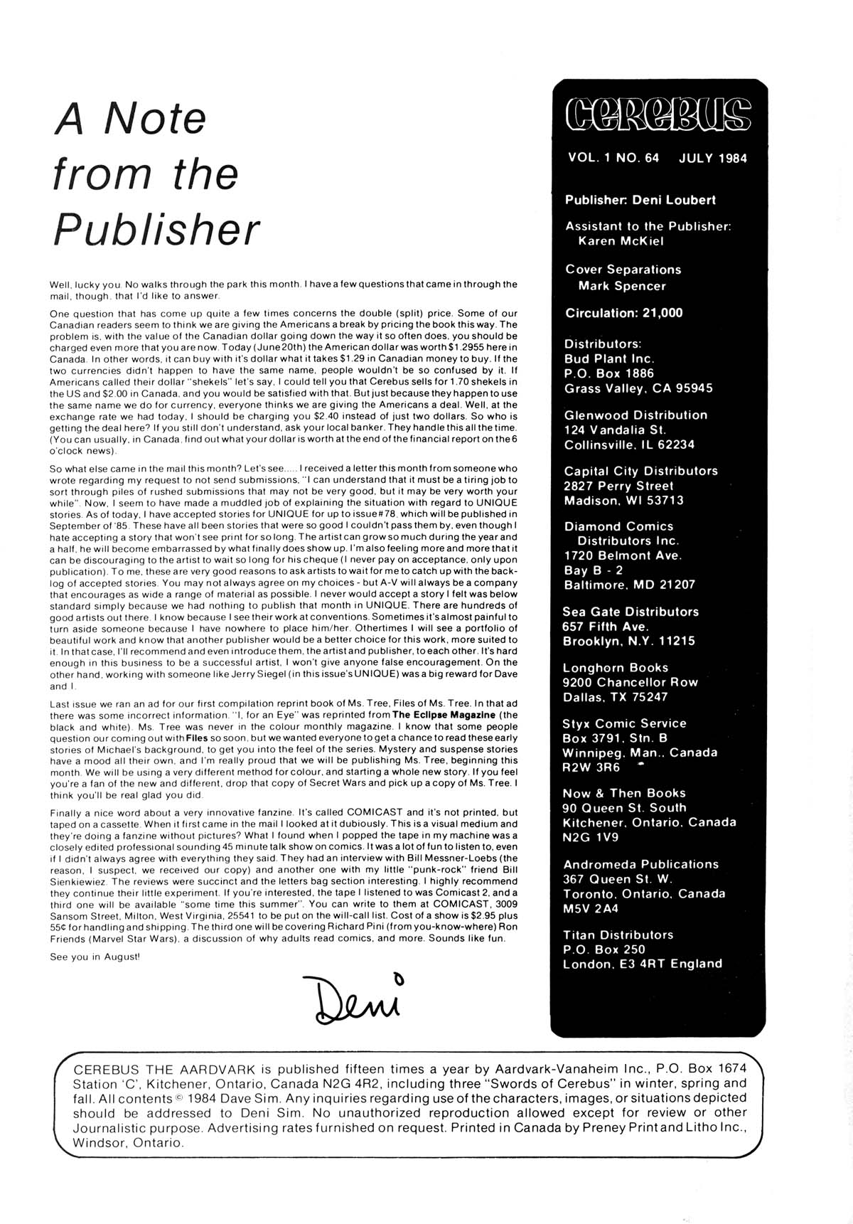 Read online Cerebus comic -  Issue #64 - 2