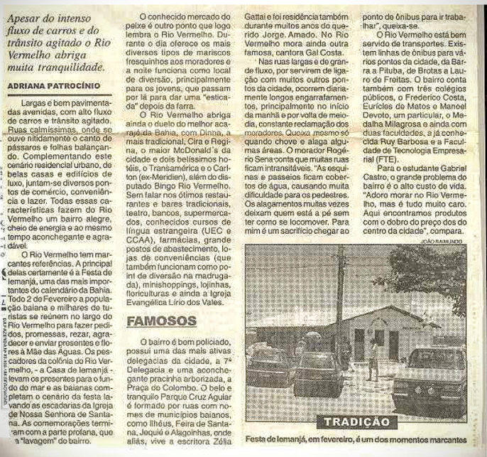 O Rio Vermelho já foi assim: Tranquilidade e boemia o ano inteiro - 20/10/2001 - Tribuna da Bahia 