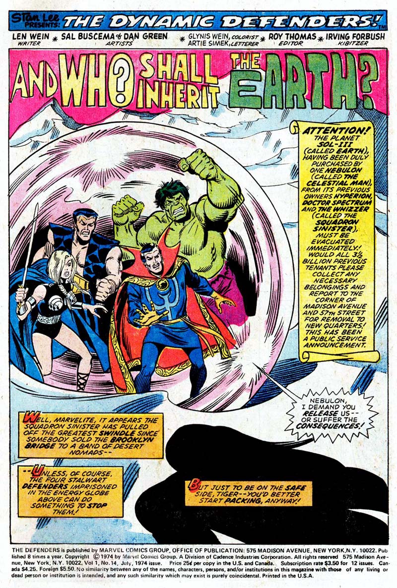 Read online The Defenders (1972) comic -  Issue #14 - 1