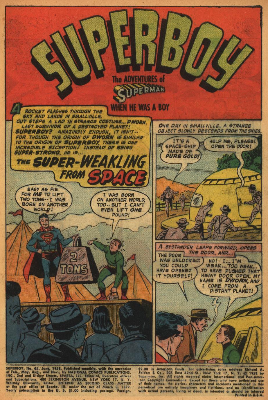 Read online Superboy (1949) comic -  Issue #65 - 2