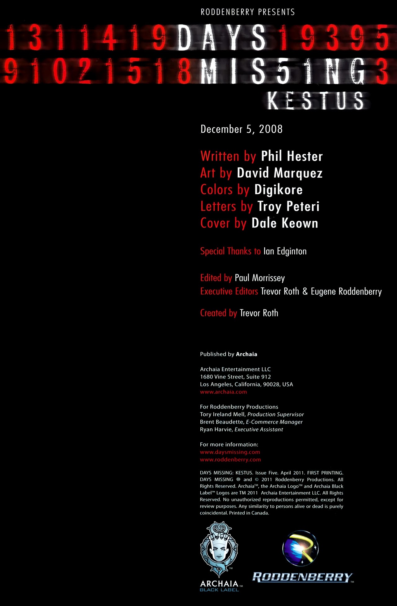 Read online Days Missing: Kestus comic -  Issue #5 - 2