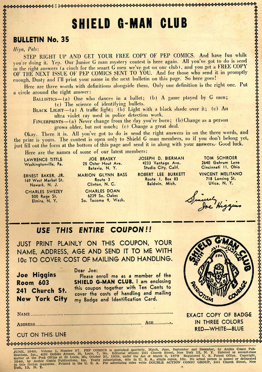 Read online Pep Comics comic -  Issue #57 - 2