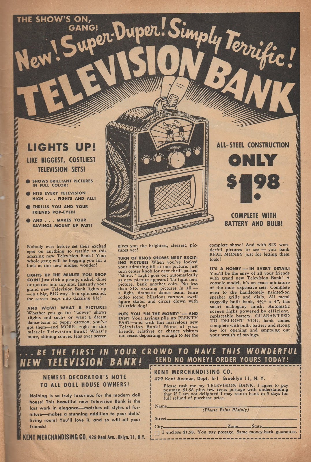 Old advertisement. Tvs bank