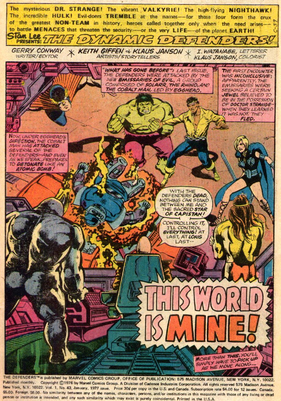 Read online The Defenders (1972) comic -  Issue #43 - 2