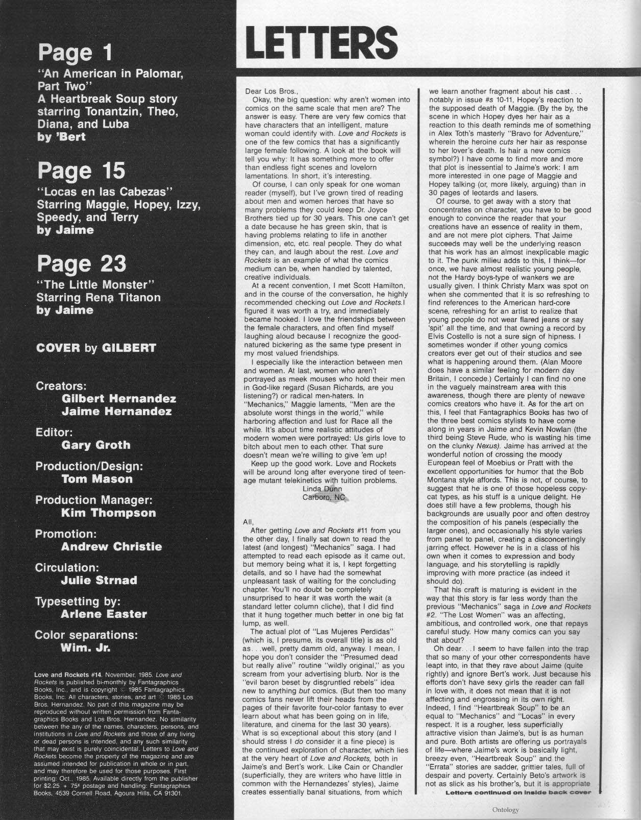 Read online Love and Rockets (1982) comic -  Issue #14 - 2