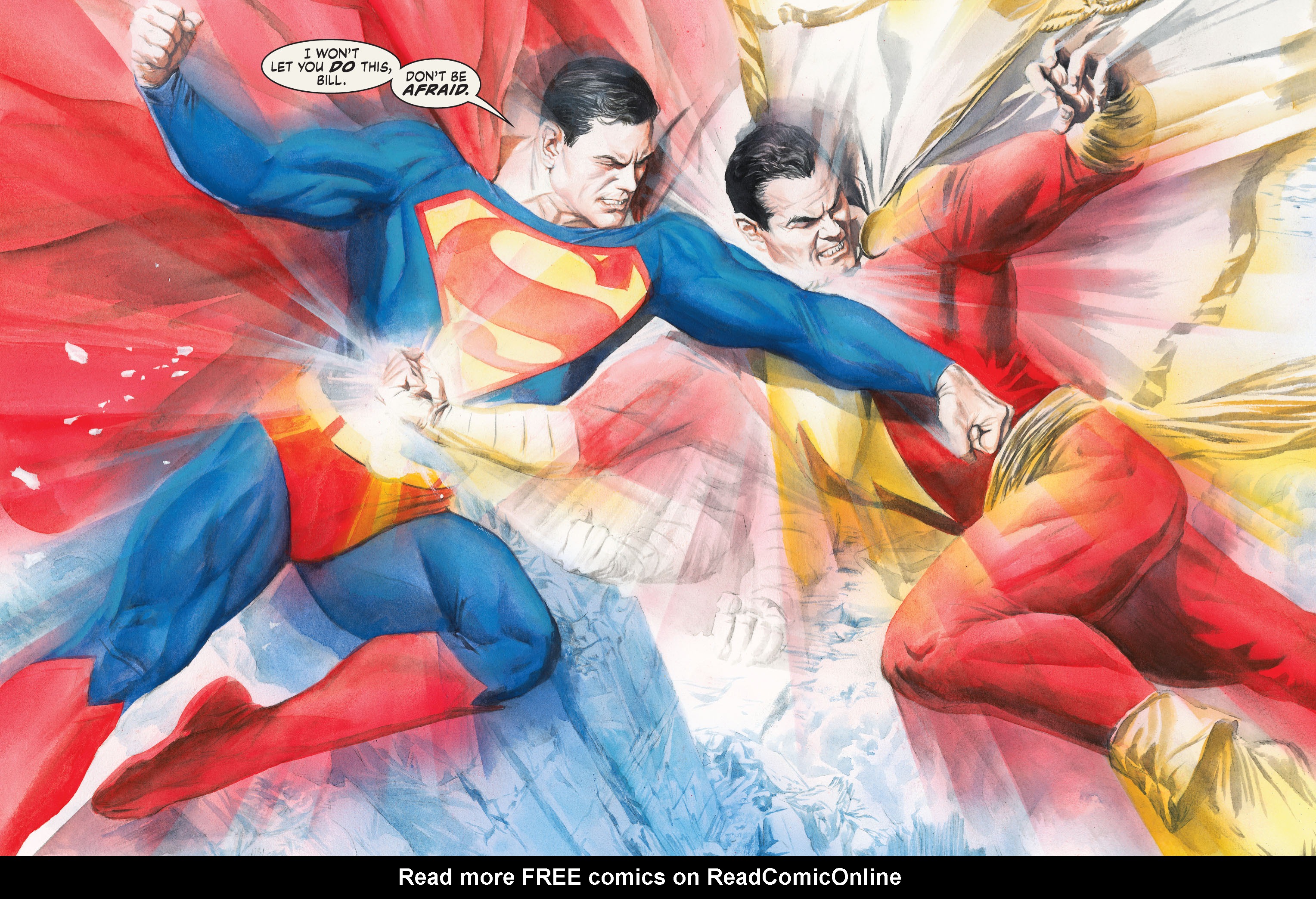 Герои сильнее вместе. Капитан Марвел против Супермена. Алекс Росс Капитан Марвел. Шазам и Супермен. Шазам Марвел и Супермен.