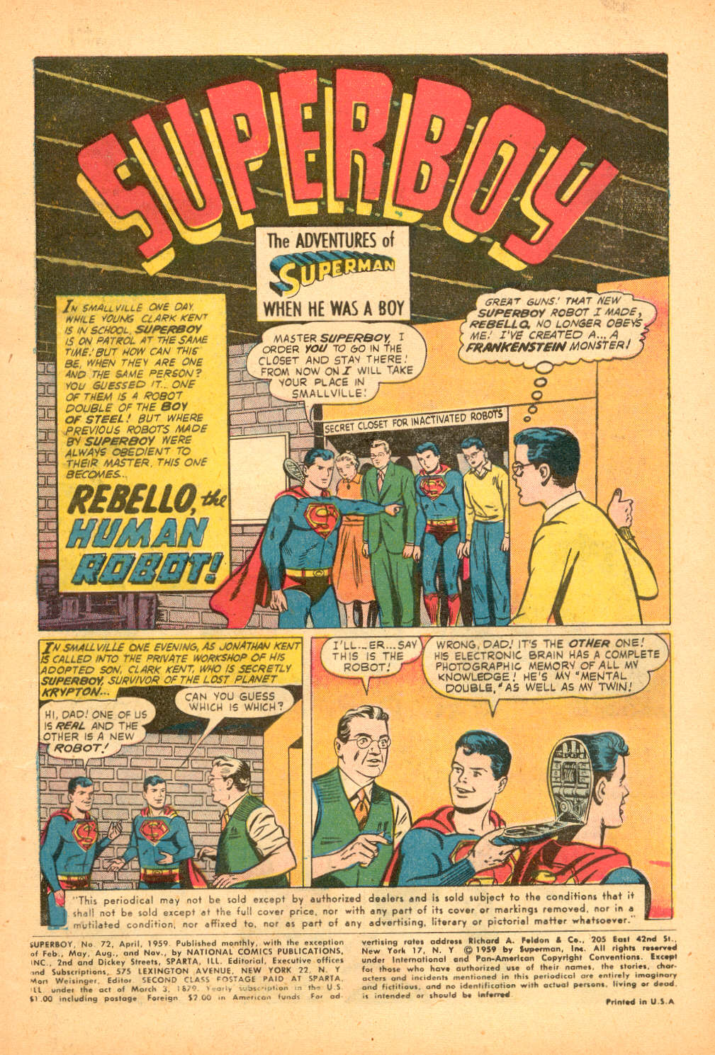 Read online Superboy (1949) comic -  Issue #72 - 2