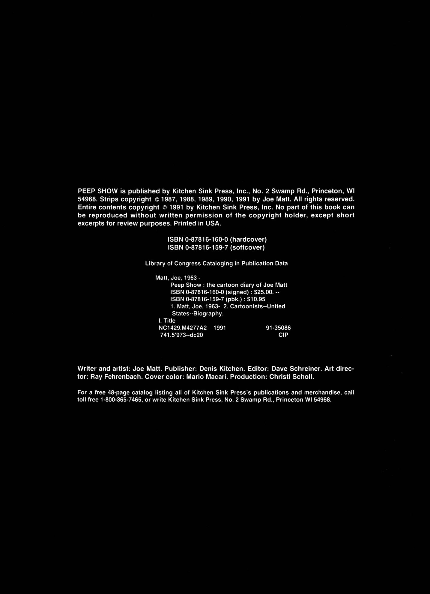Read online Peepshow: The Cartoon Diary of Joe Matt comic -  Issue # Full - 3