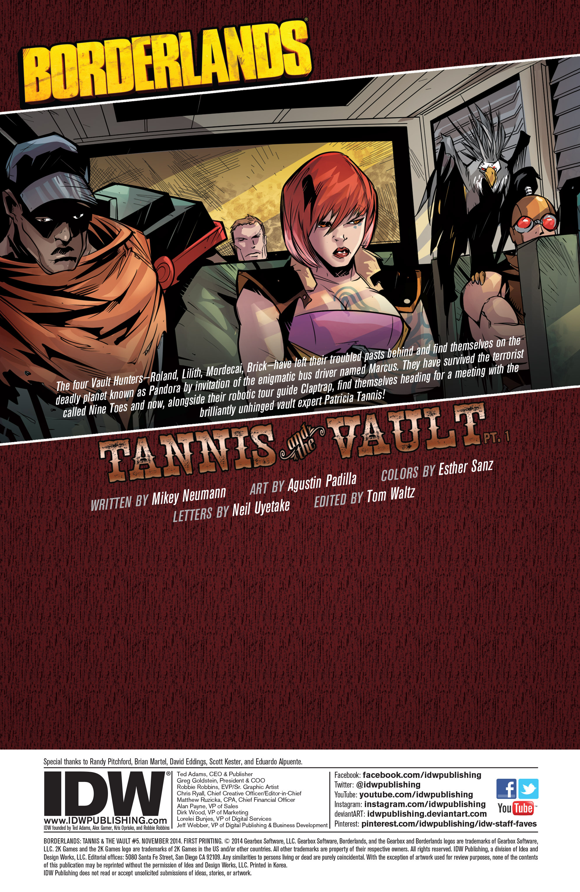Tannis and the Vault #7 SUB Cover IDW NM Comics Book Borderlands 