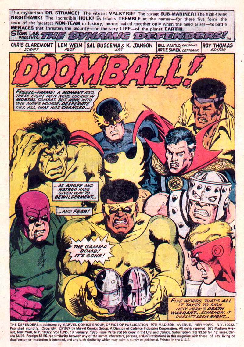 Read online The Defenders (1972) comic -  Issue #19 - 2