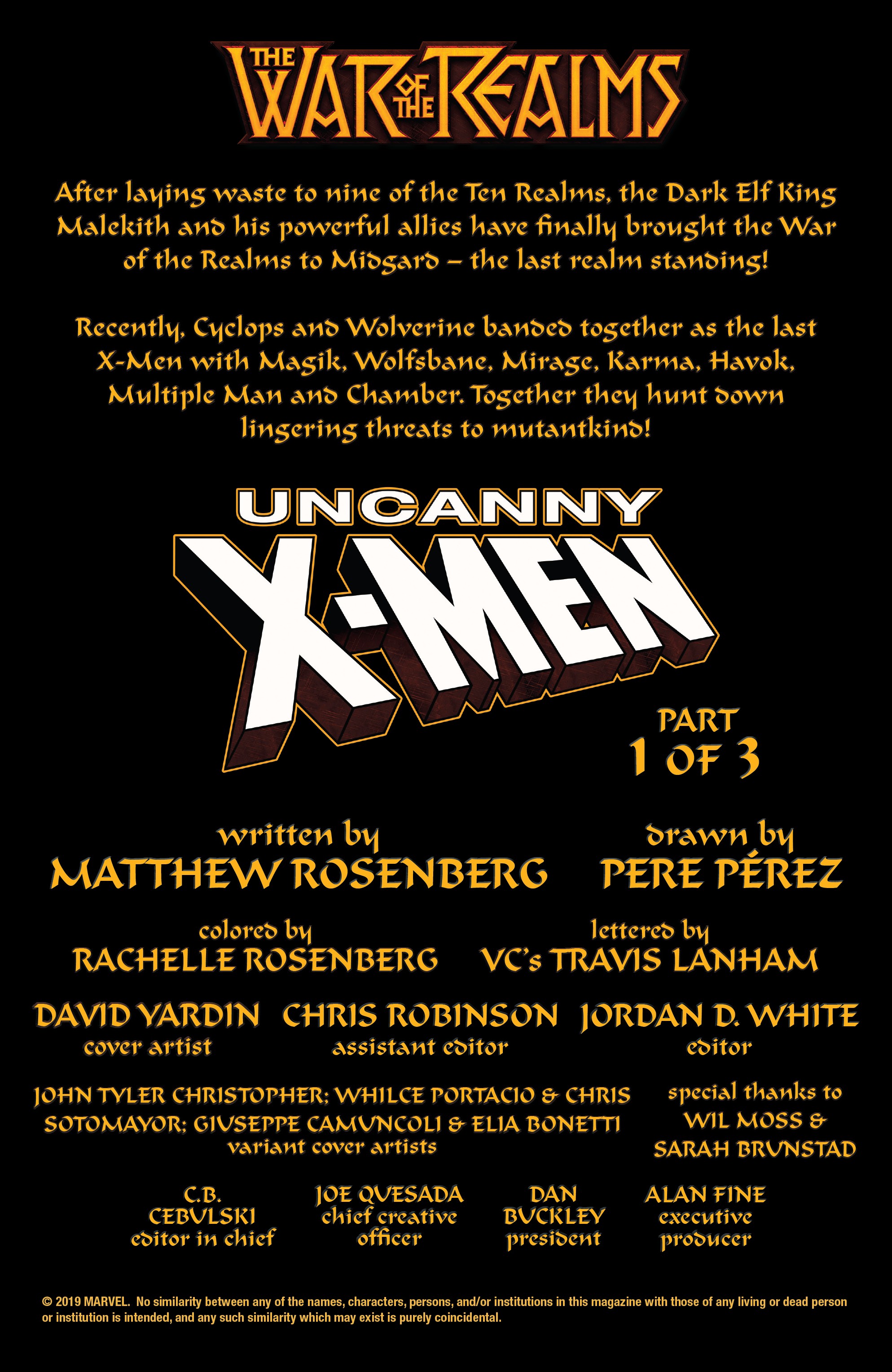 WAR OF REALMS UNCANNY X-MEN #1 4/24/19 OF 3