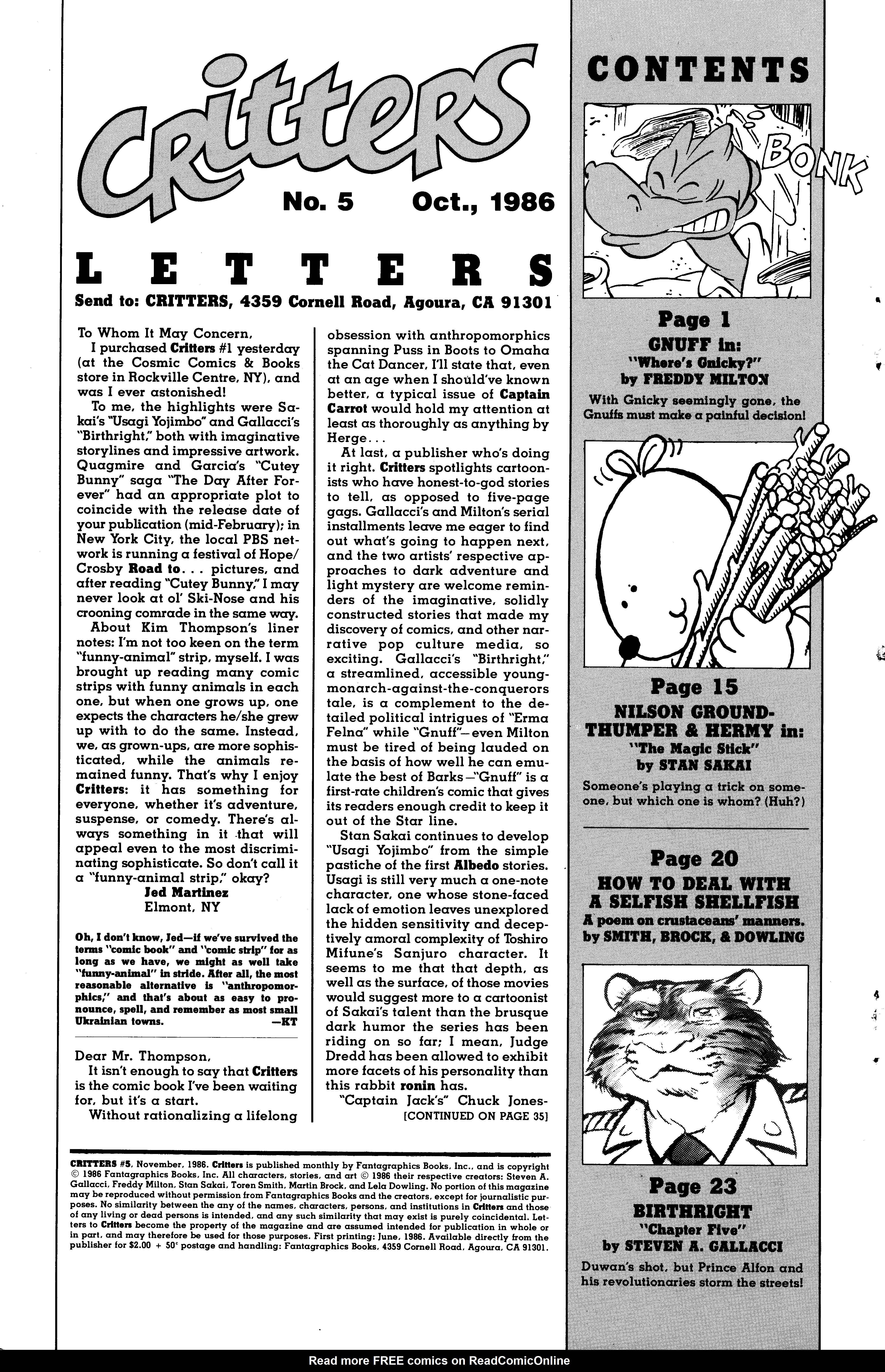 Read online Critters comic -  Issue #5 - 2