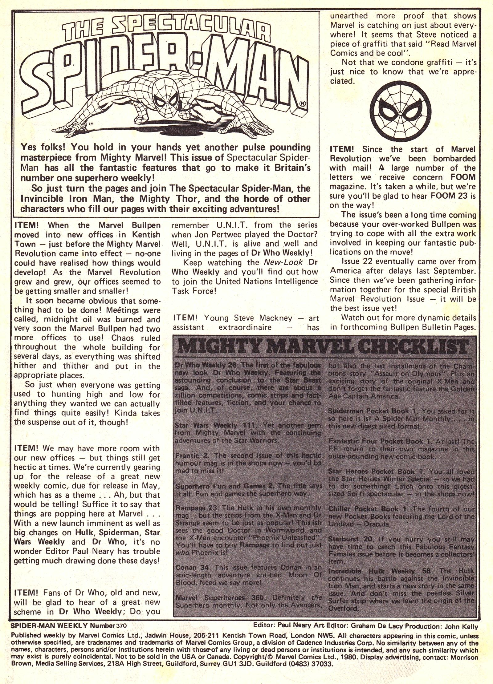 Read online Spectacular Spider-Man Weekly comic -  Issue #370 - 2