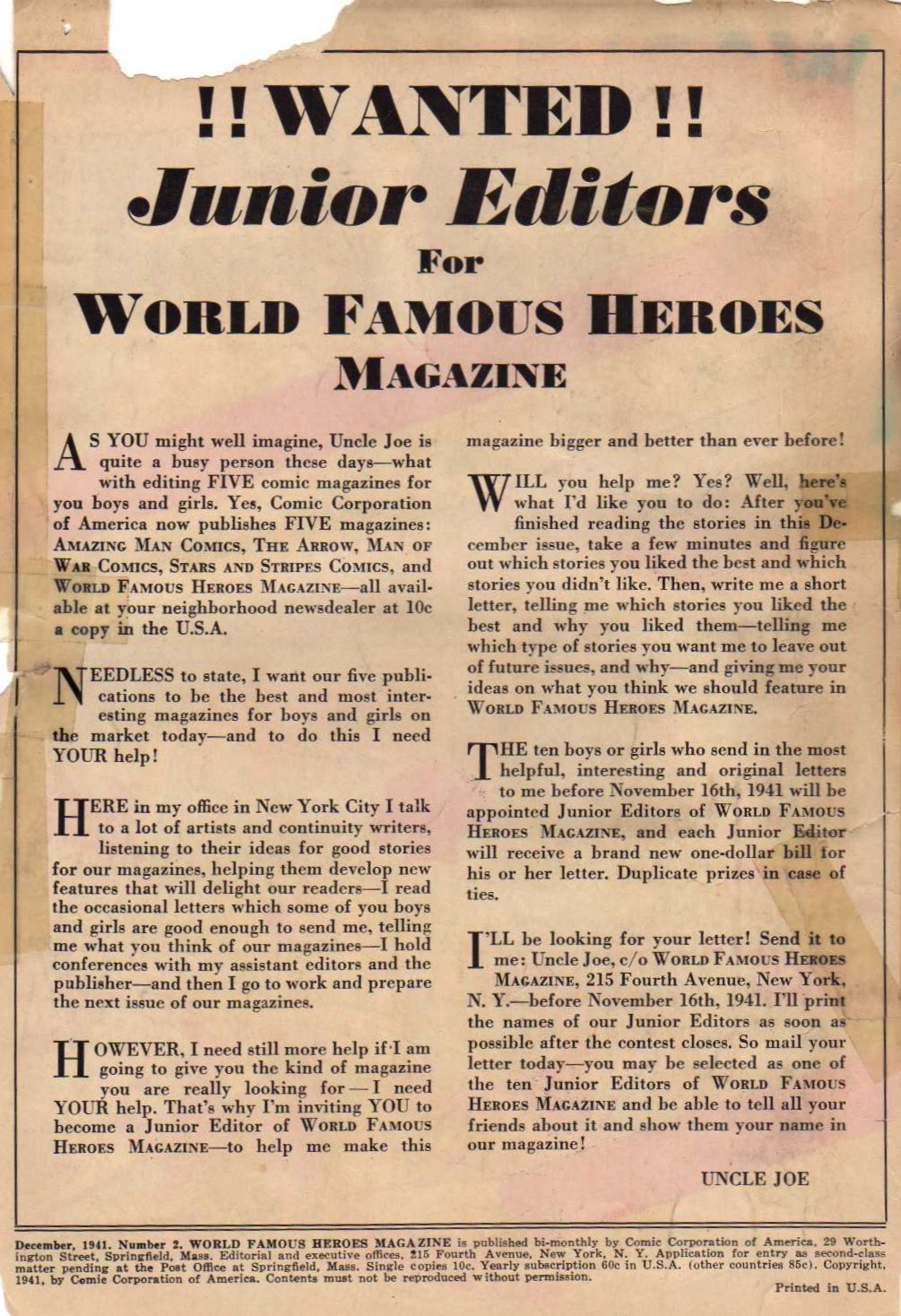 Read online World Famous Heroes Magazine comic -  Issue #2 - 2