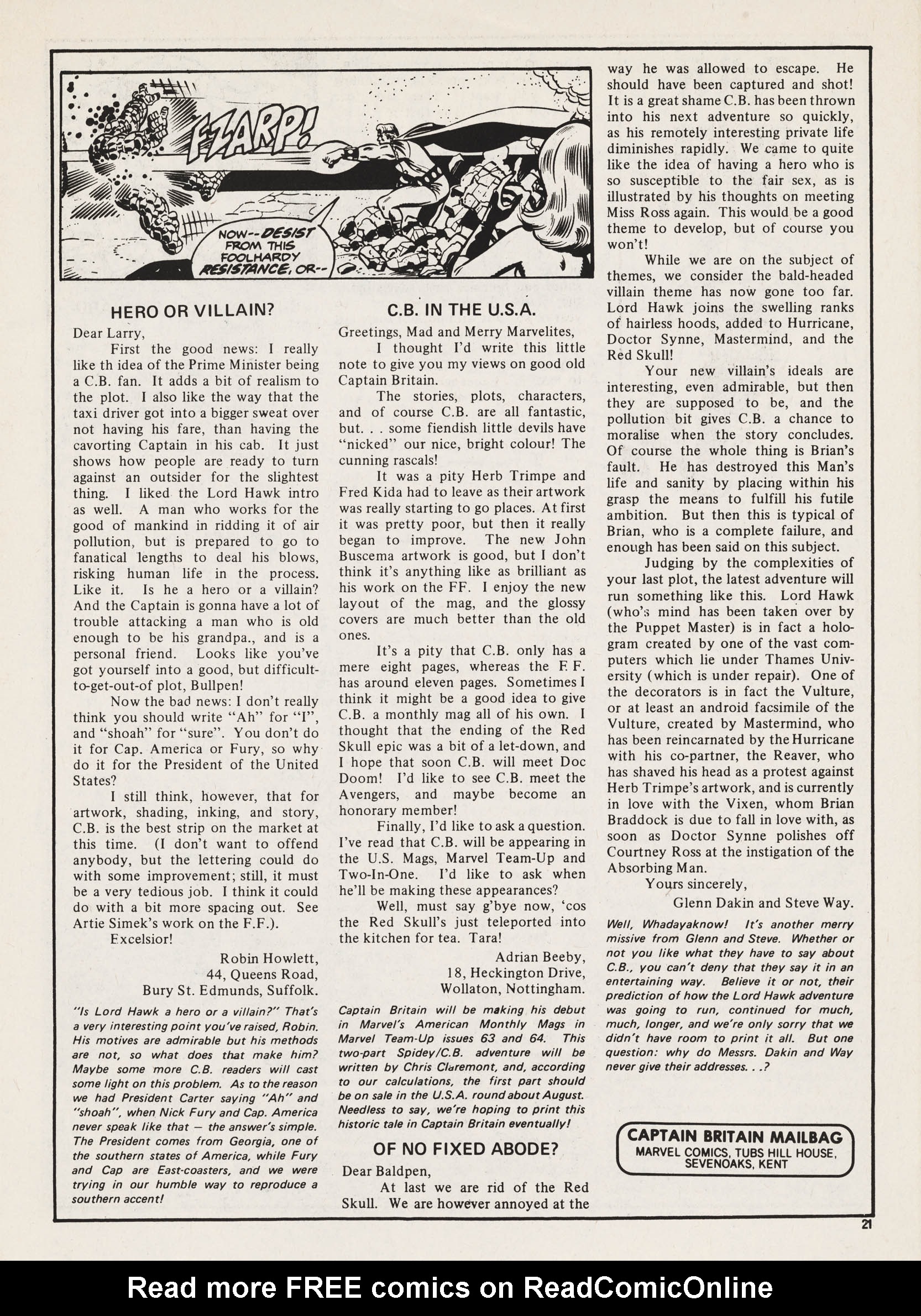 Read online Captain Britain (1976) comic -  Issue #36 - 21