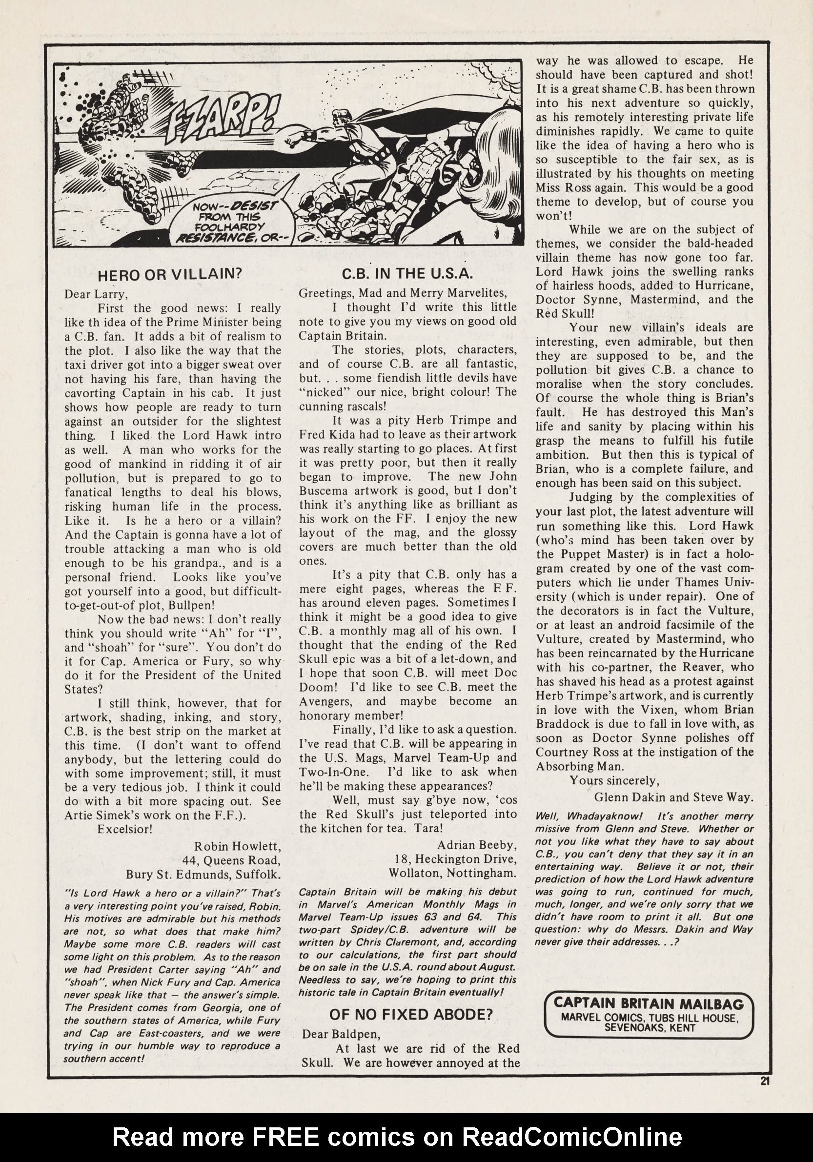 Read online Captain Britain (1976) comic -  Issue #36 - 21