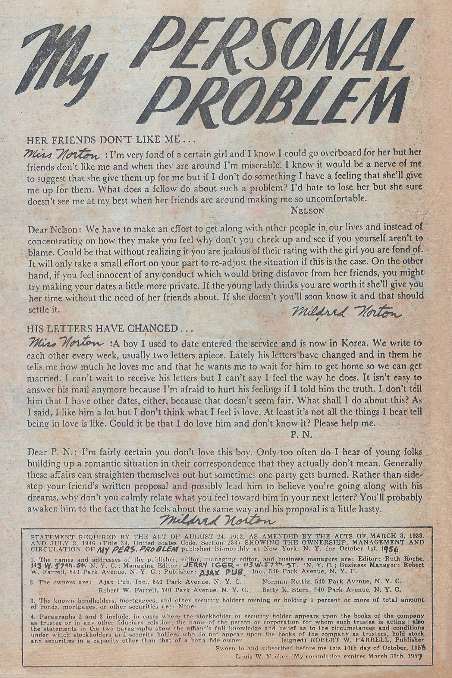 Read online My Personal Problem (1955) comic -  Issue #1 - 20