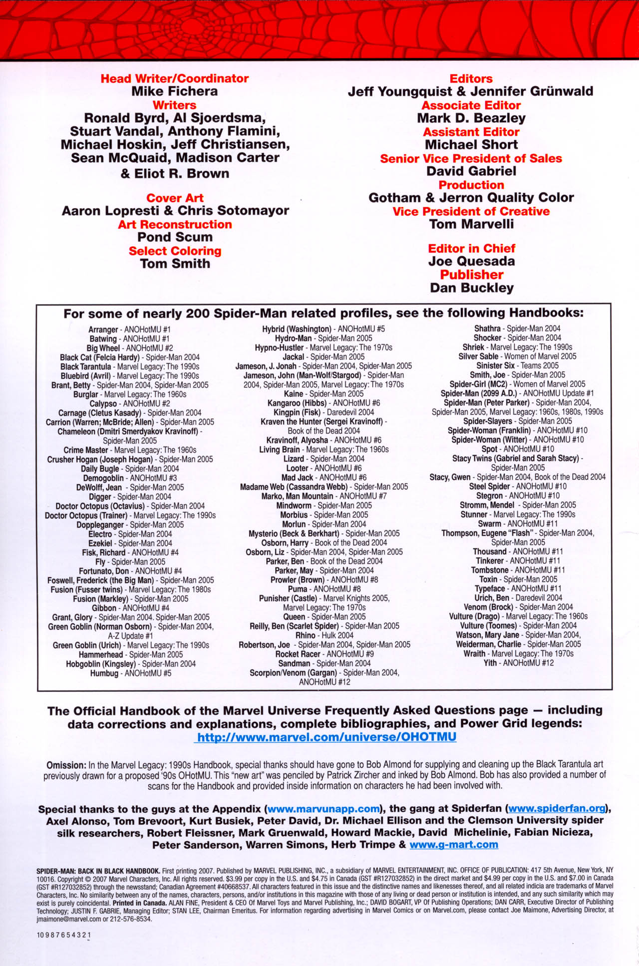 Read online The Official Handbook of the Marvel Universe: Spider-Man: Back In Black Handbook comic -  Issue # Full - 2