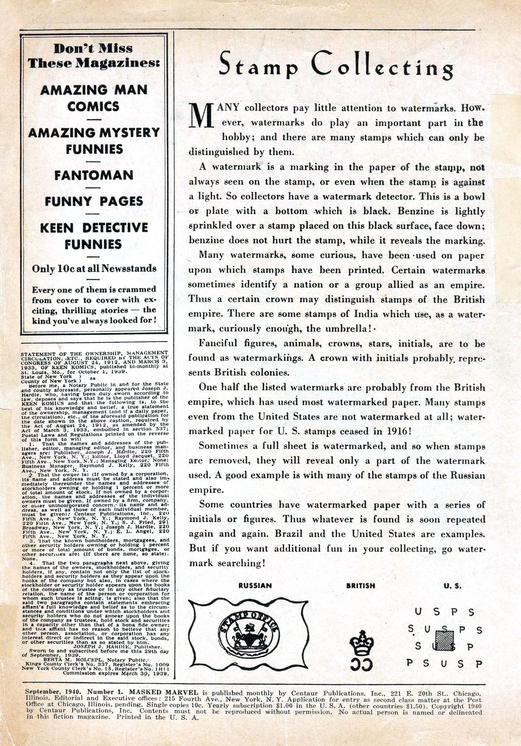 Read online Masked Marvel comic -  Issue #1 - 2