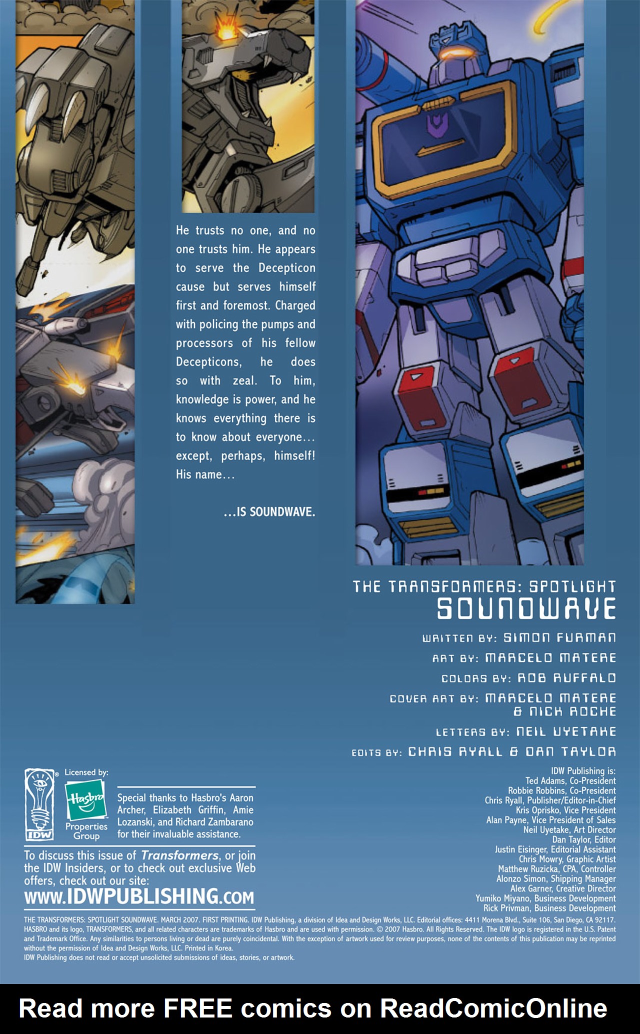 Read online Transformers Spotlight: Soundwave comic -  Issue # Full - 2
