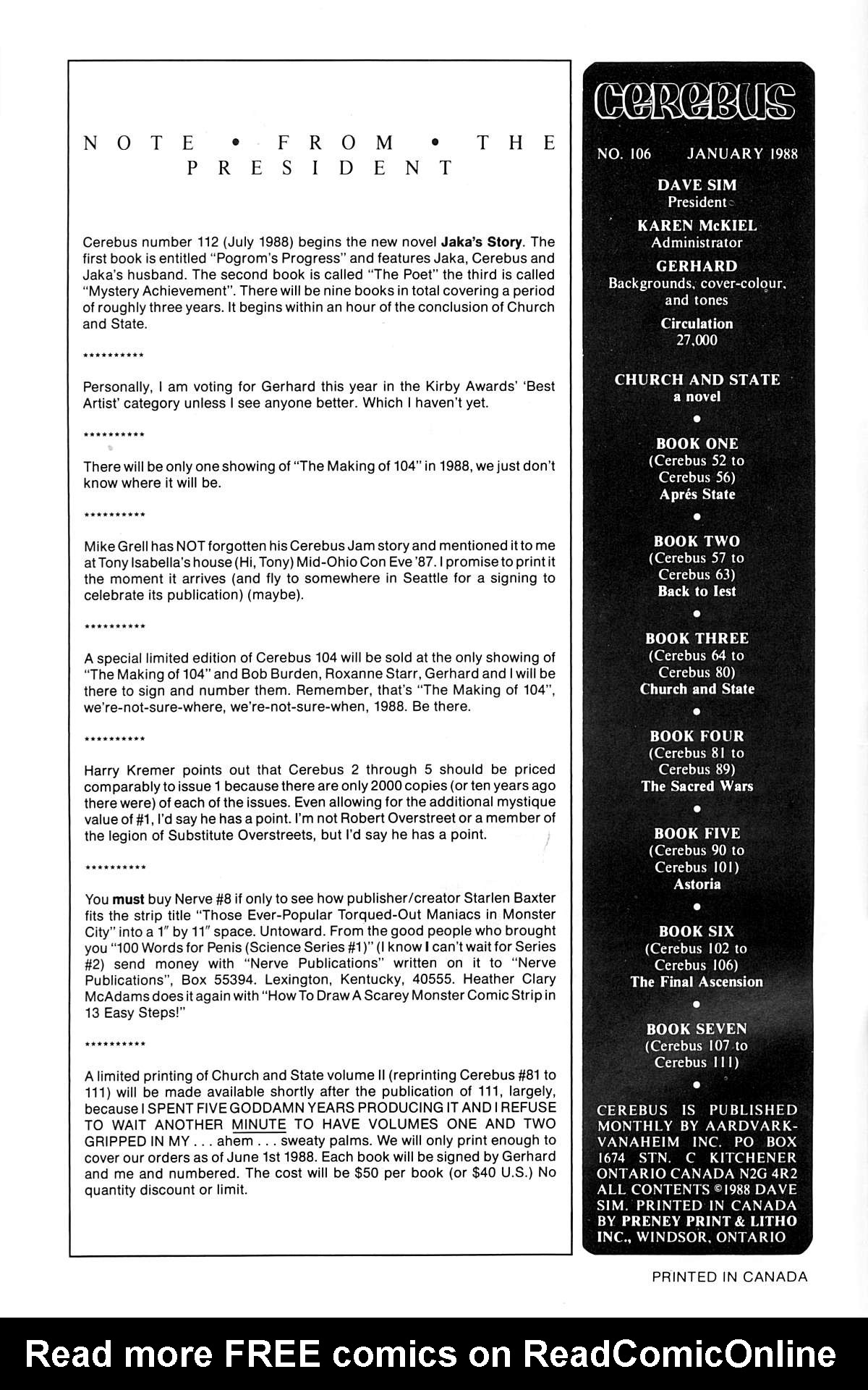 Read online Cerebus comic -  Issue #106 - 2