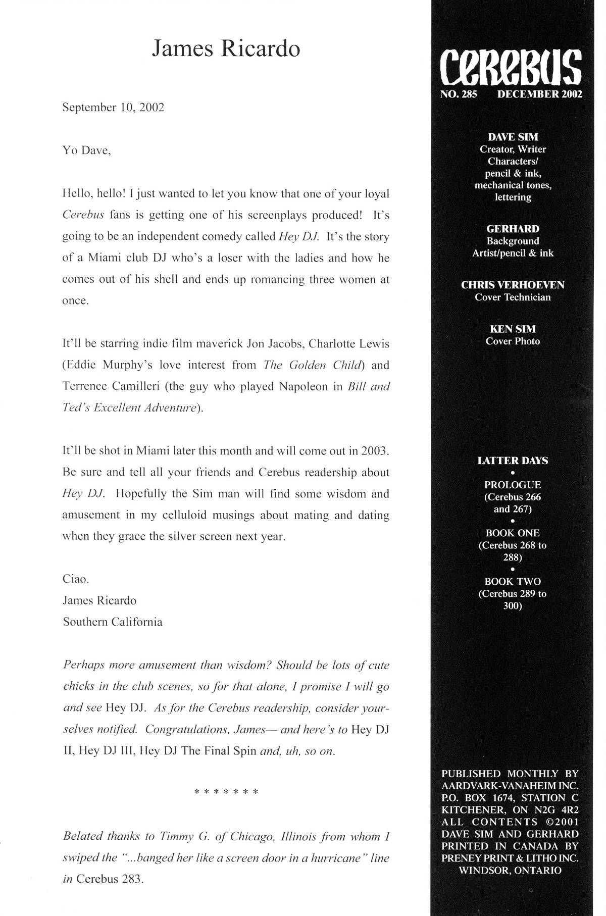 Read online Cerebus comic -  Issue #285 - 2