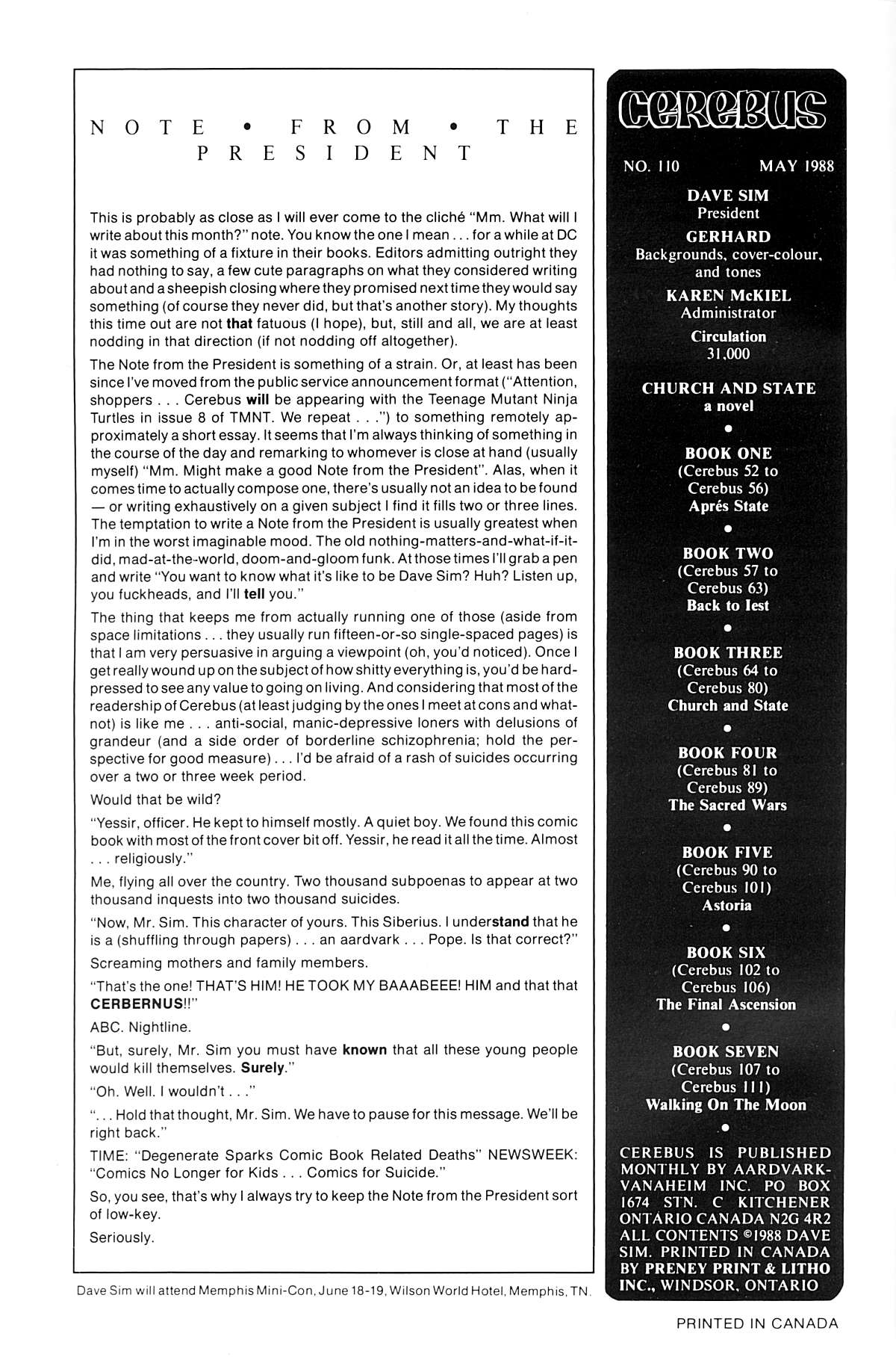 Read online Cerebus comic -  Issue #110 - 2