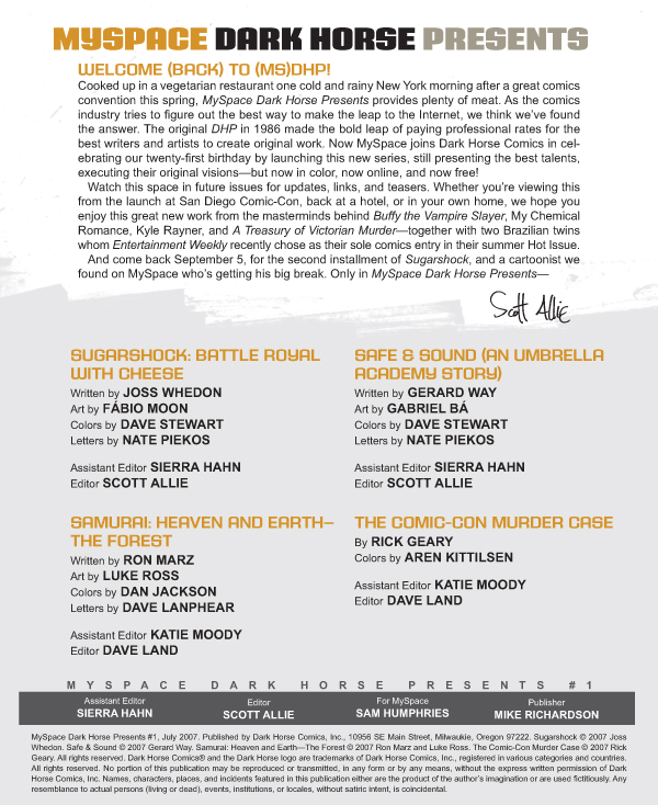 Read online MySpace Dark Horse Presents comic -  Issue #1 - 1