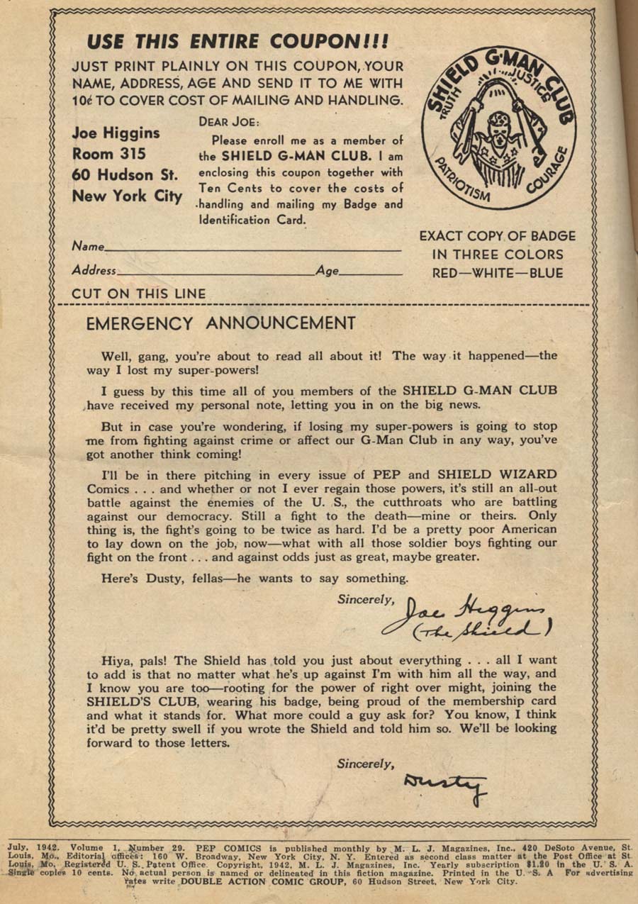 Read online Pep Comics comic -  Issue #29 - 2