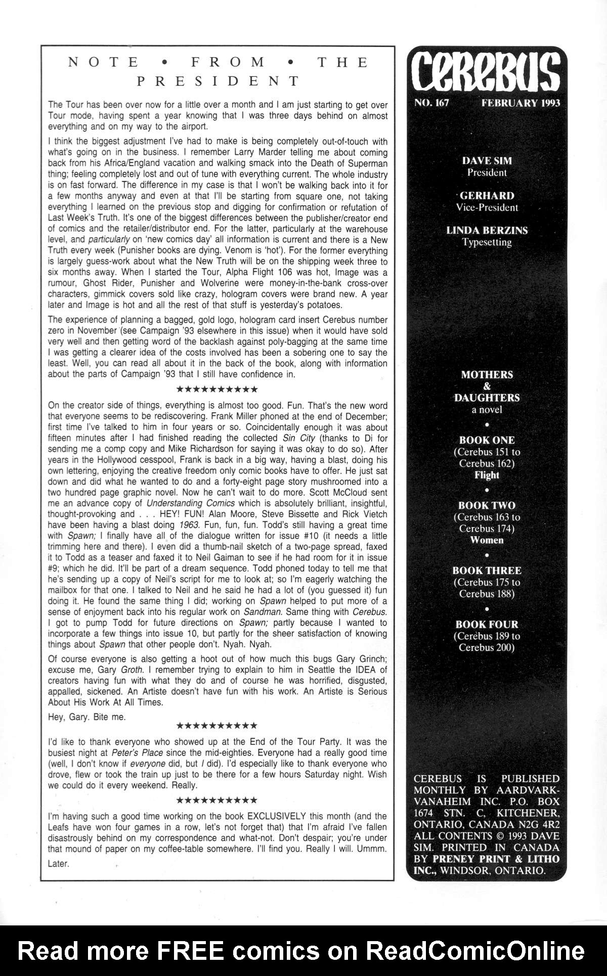 Read online Cerebus comic -  Issue #167 - 2